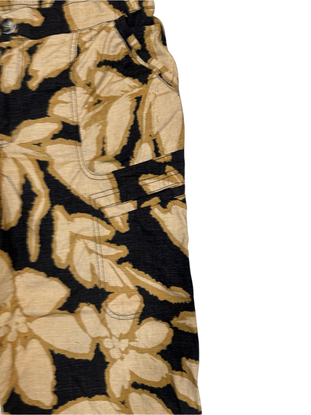 Democracy Floral Wide Leg Crop Pants Black Tan Beige Size 12 - Picture 7 of 9